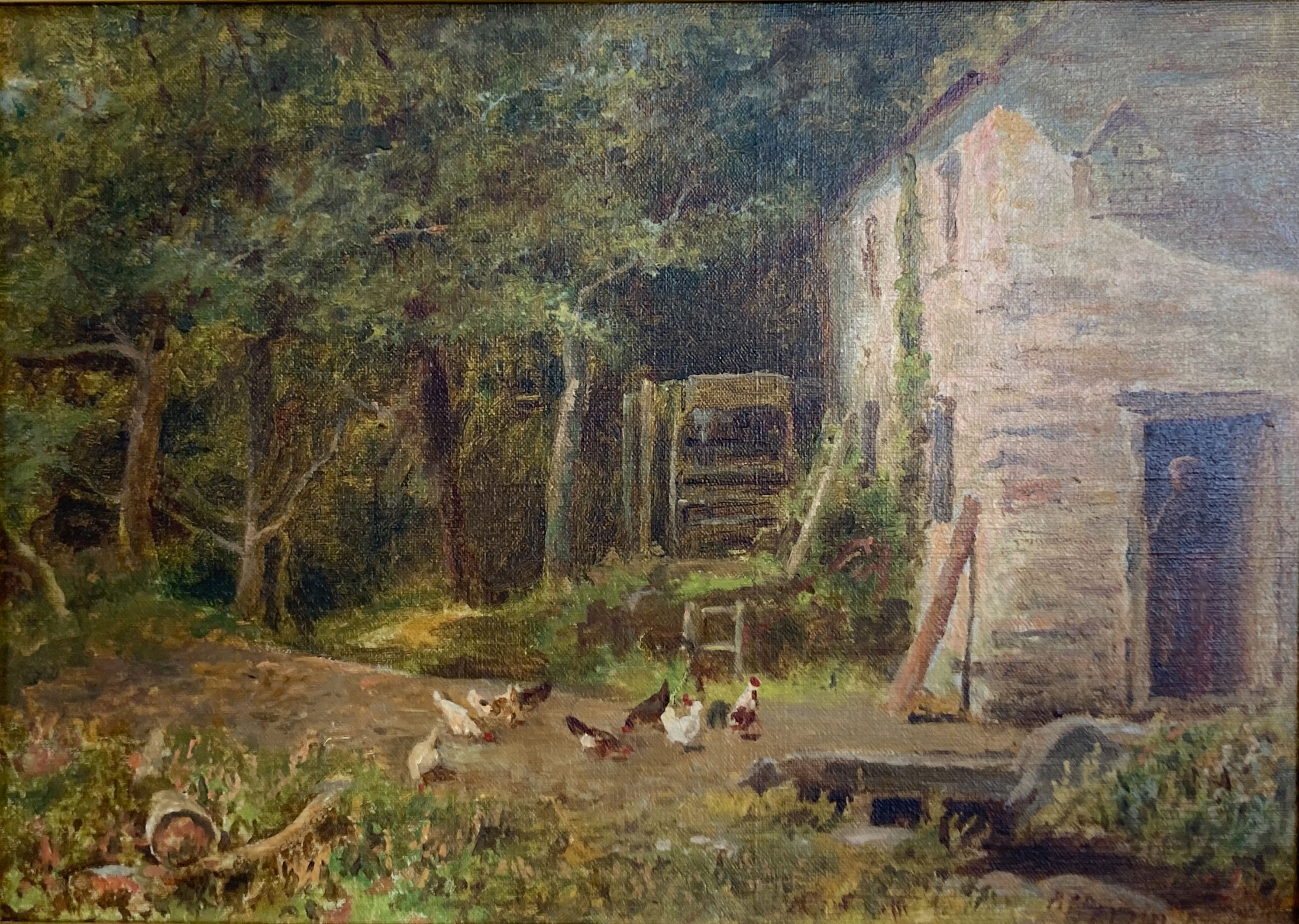 Alfred Feyen Perrin (1838-1918), oil on board, farmyard scene, signed, 24 x 35cm.